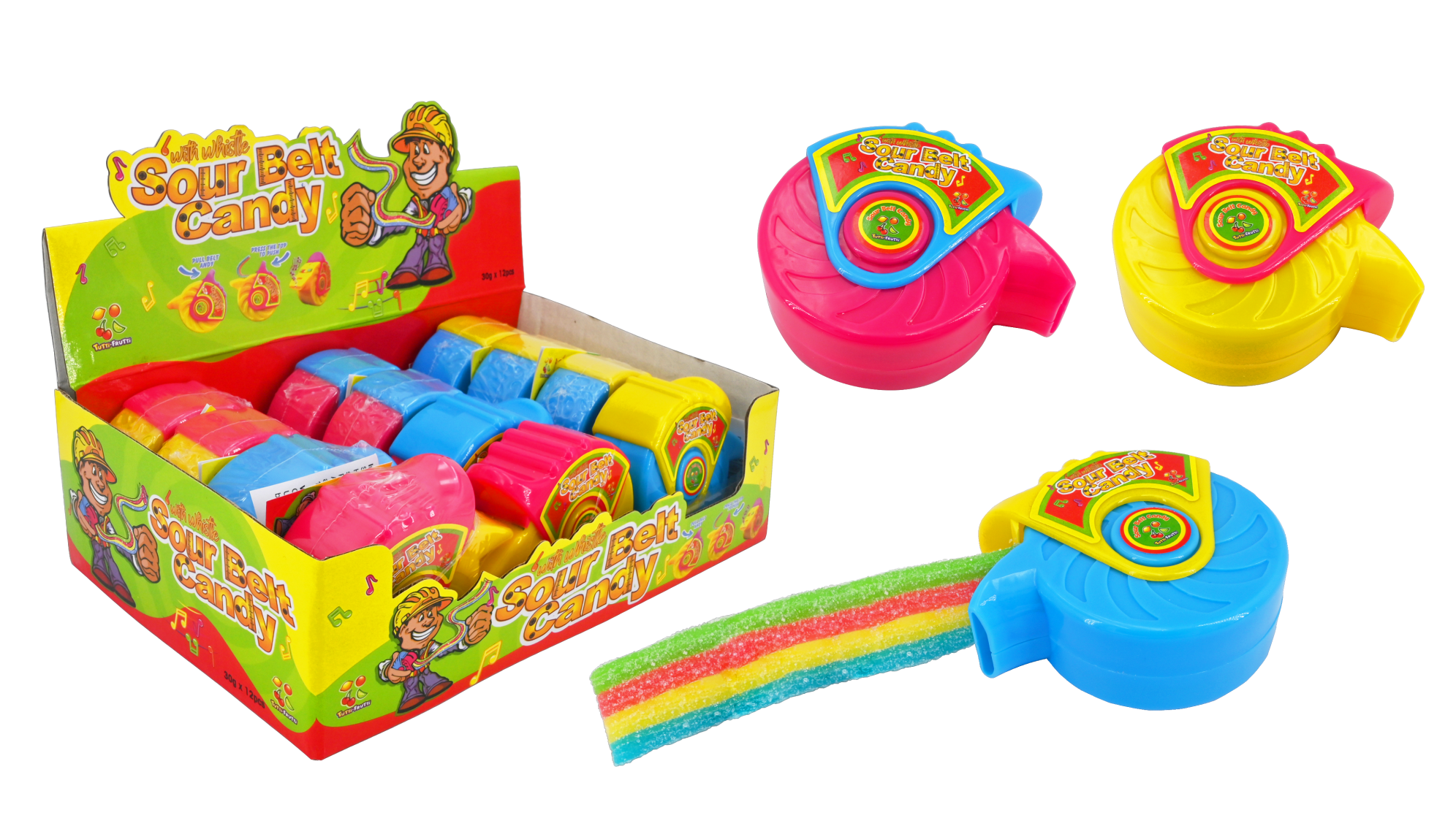 Sour Belt Dispenser with Whistle Sour Jelly 12pcs